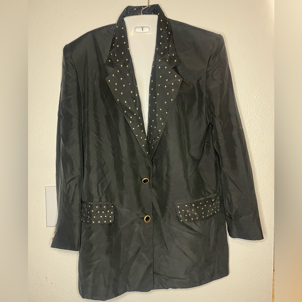 Vintage DG Studio Black Silk Studded Blazer Jacket Size 8